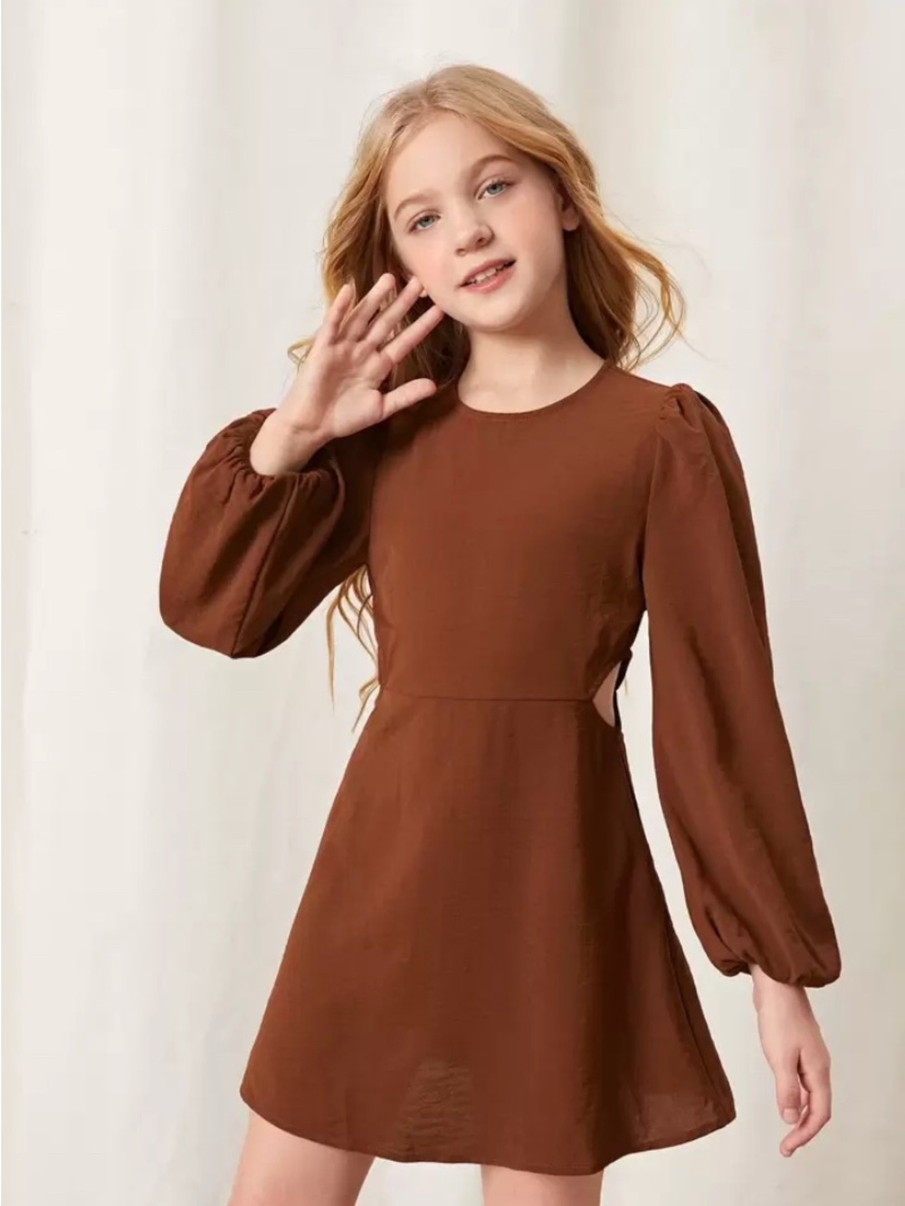 Girls Lantern Sleeve Cut Out Waist Dress size 7/8